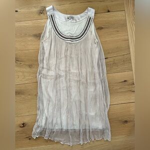 Light Cream Sleeveless Beaded Neckline Dress